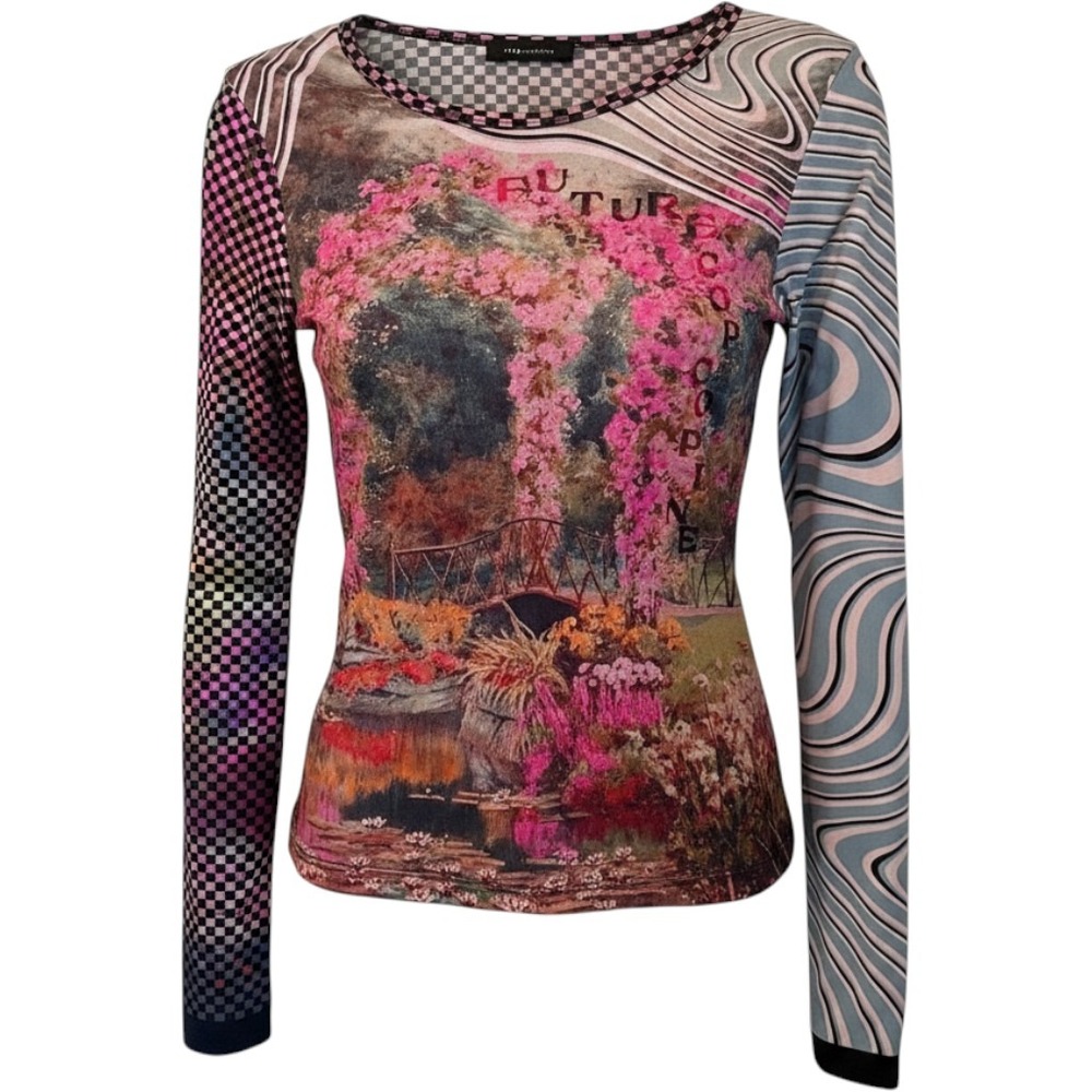 Cop Copine Chekpoint Mesh Top Size S Mixed Print Long Sleeve Y2k Avant Garde